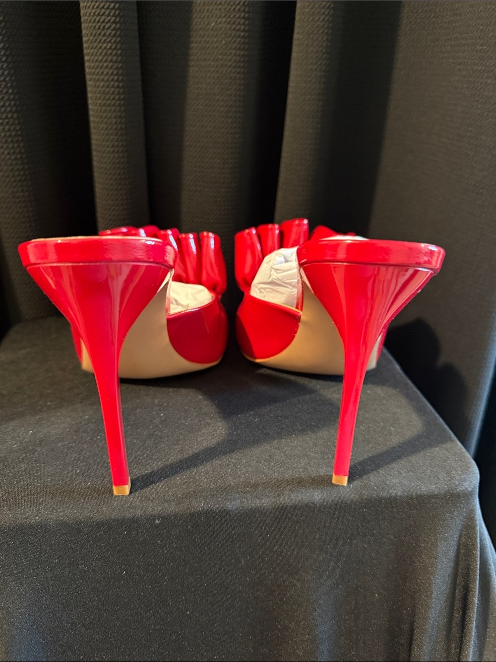 Steve Madden Red Patent Ruffle High Heel Mules - Picture 4 of 5